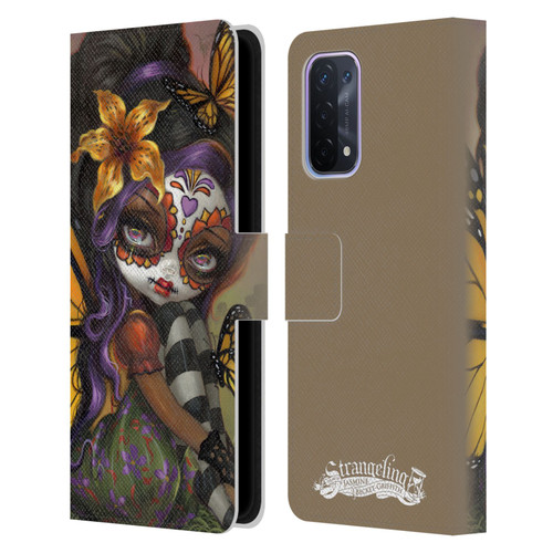 Strangeling Fairy Art Day of Dead Butterfly Leather Book Wallet Case Cover For OPPO A54 5G