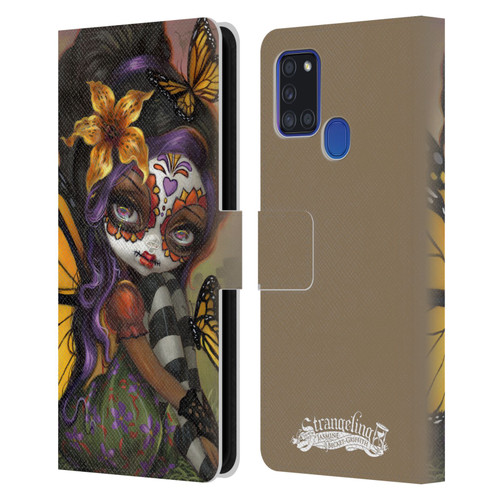 Strangeling Fairy Art Day of Dead Butterfly Leather Book Wallet Case Cover For Samsung Galaxy A21s (2020)