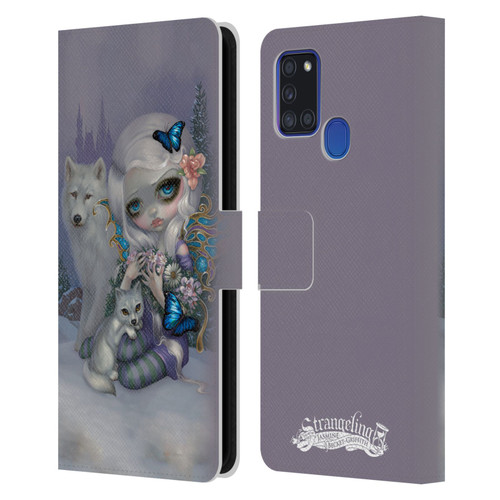 Strangeling Fairy Art Winter with Wolf Leather Book Wallet Case Cover For Samsung Galaxy A21s (2020)