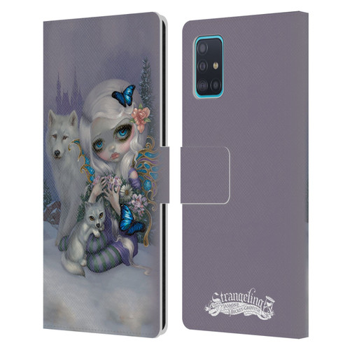 Strangeling Fairy Art Winter with Wolf Leather Book Wallet Case Cover For Samsung Galaxy A51 (2019)
