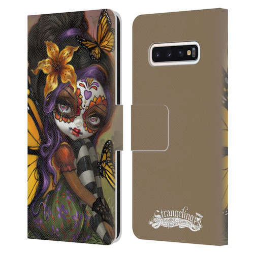 Strangeling Fairy Art Day of Dead Butterfly Leather Book Wallet Case Cover For Samsung Galaxy S10