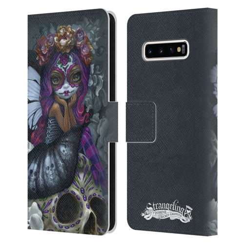 Strangeling Fairy Art Day of Dead Skull Leather Book Wallet Case Cover For Samsung Galaxy S10+ / S10 Plus