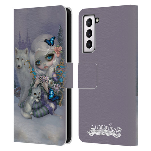 Strangeling Fairy Art Winter with Wolf Leather Book Wallet Case Cover For Samsung Galaxy S21 5G