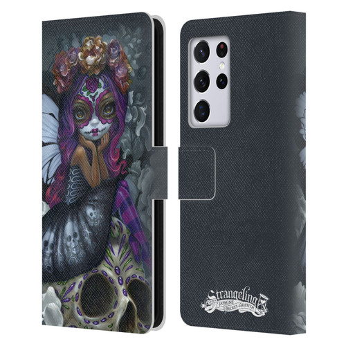 Strangeling Fairy Art Day of Dead Skull Leather Book Wallet Case Cover For Samsung Galaxy S21 Ultra 5G