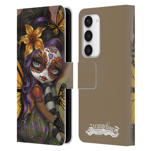 Strangeling Fairy Art Day of Dead Butterfly Leather Book Wallet Case Cover For Samsung Galaxy S23 5G