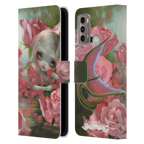 Strangeling Mermaid Roses Leather Book Wallet Case Cover For Motorola Moto G60 / Moto G40 Fusion