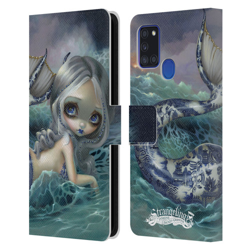 Strangeling Mermaid Blue Willow Tail Leather Book Wallet Case Cover For Samsung Galaxy A21s (2020)