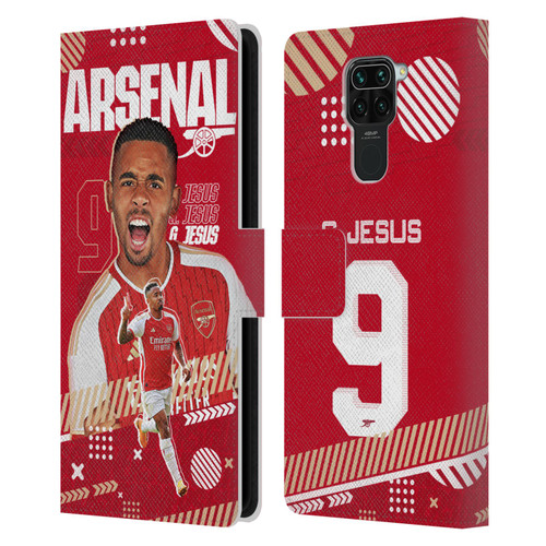 Arsenal FC 2023/24 First Team Gabriel Jesus Leather Book Wallet Case Cover For Xiaomi Redmi Note 9 / Redmi 10X 4G