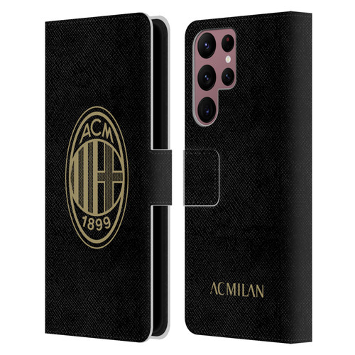 AC Milan Crest Black And Gold Leather Book Wallet Case Cover For Samsung Galaxy S22 Ultra 5G