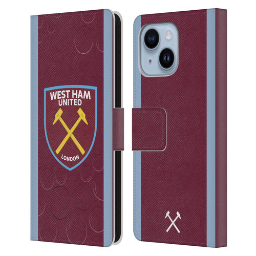 West Ham United FC 2023/24 Crest Kit Home Leather Book Wallet Case Cover For Apple iPhone 14 Plus