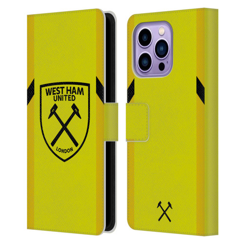 West Ham United FC 2023/24 Crest Kit Away Goalkeeper Leather Book Wallet Case Cover For Apple iPhone 14 Pro Max