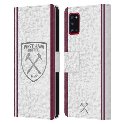 West Ham United FC 2023/24 Crest Kit Away Leather Book Wallet Case Cover For Samsung Galaxy A31 (2020)