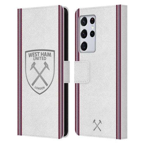 West Ham United FC 2023/24 Crest Kit Away Leather Book Wallet Case Cover For Samsung Galaxy S21 Ultra 5G