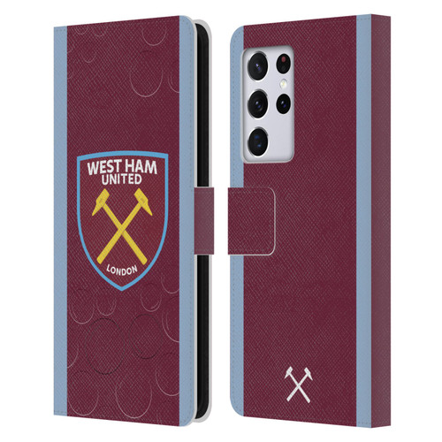 West Ham United FC 2023/24 Crest Kit Home Leather Book Wallet Case Cover For Samsung Galaxy S21 Ultra 5G