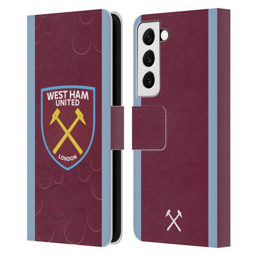 West Ham United FC 2023/24 Crest Kit Home Leather Book Wallet Case Cover For Samsung Galaxy S22 5G