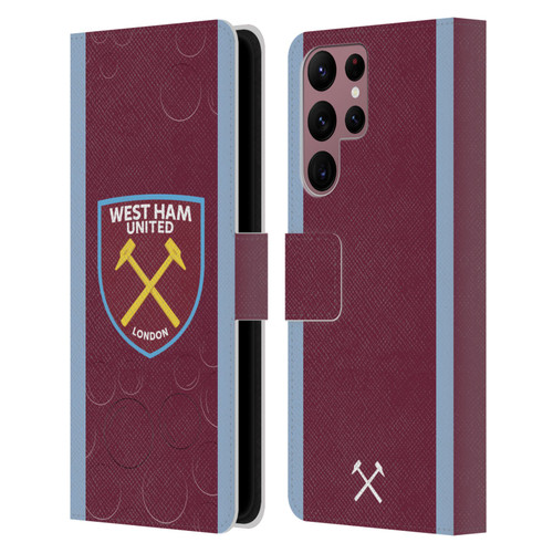 West Ham United FC 2023/24 Crest Kit Home Leather Book Wallet Case Cover For Samsung Galaxy S22 Ultra 5G