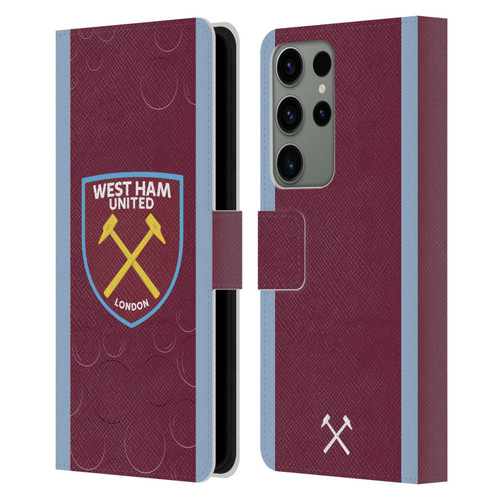 West Ham United FC 2023/24 Crest Kit Home Leather Book Wallet Case Cover For Samsung Galaxy S23 Ultra 5G