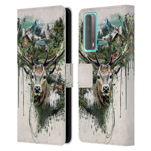 Riza Peker Animal Abstract Deer Wilderness Leather Book Wallet Case Cover For Huawei P Smart (2021)