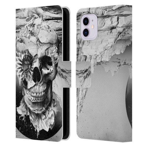 Riza Peker Skulls 6 Black And White 2 Leather Book Wallet Case Cover For Apple iPhone 11