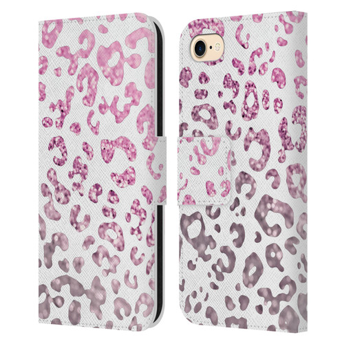 Monika Strigel Animal Print Glitter Pink Leather Book Wallet Case Cover For Apple iPhone 7 / 8 / SE 2020 & 2022
