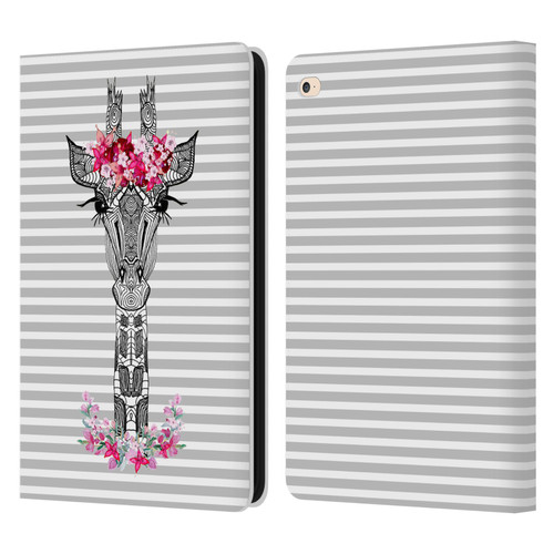 Monika Strigel Flower Giraffe And Stripes Grey Leather Book Wallet Case Cover For Apple iPad Air 2 (2014)