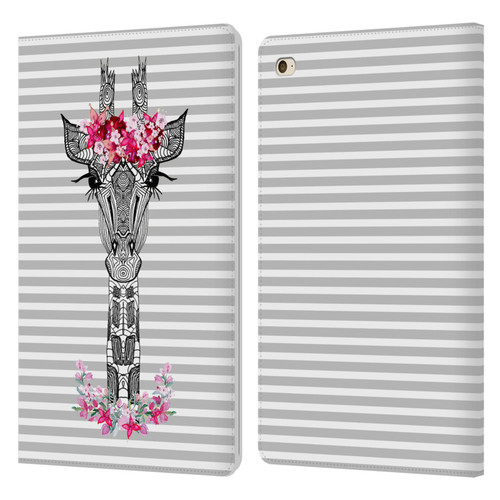 Monika Strigel Flower Giraffe And Stripes Grey Leather Book Wallet Case Cover For Apple iPad mini 4