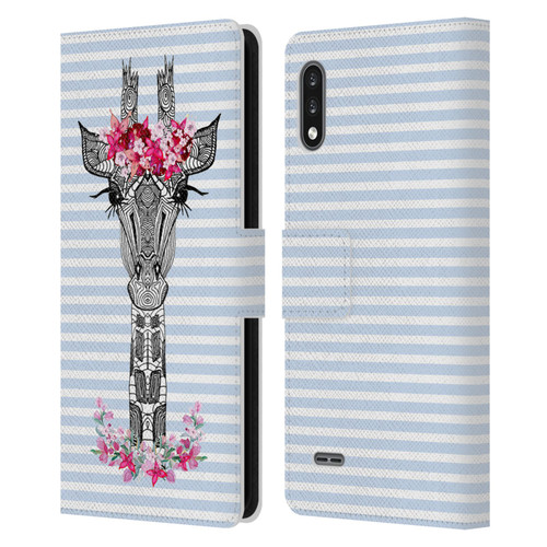 Monika Strigel Flower Giraffe And Stripes Blue Leather Book Wallet Case Cover For LG K22