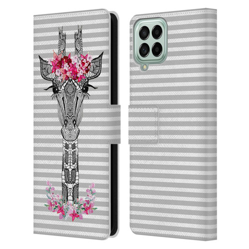 Monika Strigel Flower Giraffe And Stripes Grey Leather Book Wallet Case Cover For Samsung Galaxy M33 (2022)