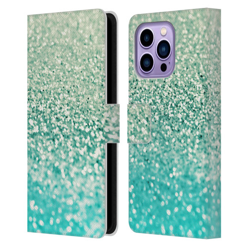 Monika Strigel Glitter Collection Mint Leather Book Wallet Case Cover For Apple iPhone 14 Pro Max