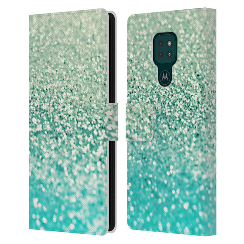 Monika Strigel Glitter Collection Mint Leather Book Wallet Case Cover For Motorola Moto G9 Play