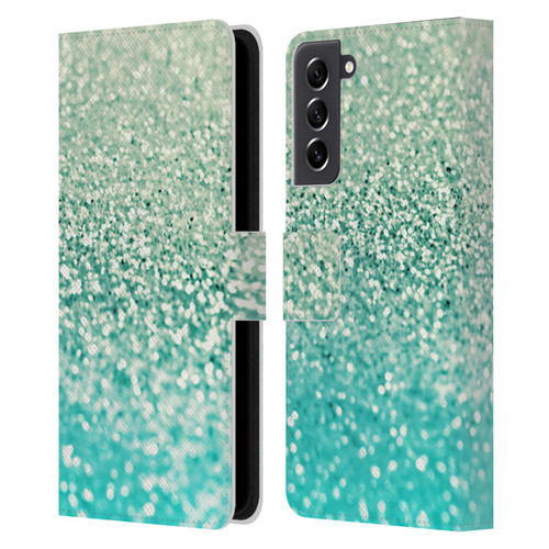 Monika Strigel Glitter Collection Mint Leather Book Wallet Case Cover For Samsung Galaxy S21 FE 5G