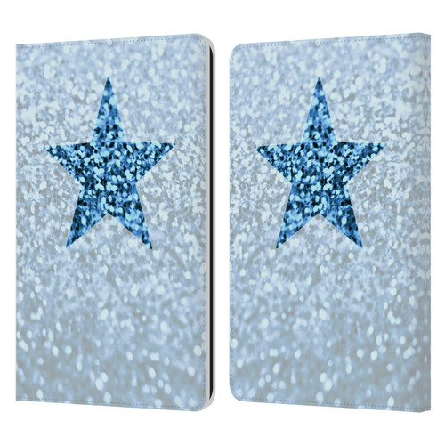 Monika Strigel Glitter Star Pastel Rainy Blue Leather Book Wallet Case Cover For Amazon Kindle Paperwhite 1 / 2 / 3