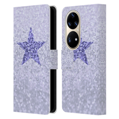 Monika Strigel Glitter Star Pastel Lilac Leather Book Wallet Case Cover For Huawei P50 Pro