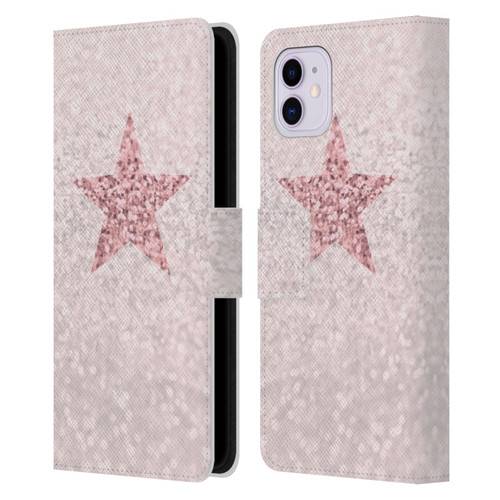 Monika Strigel Glitter Star Pastel Rose Pink Leather Book Wallet Case Cover For Apple iPhone 11