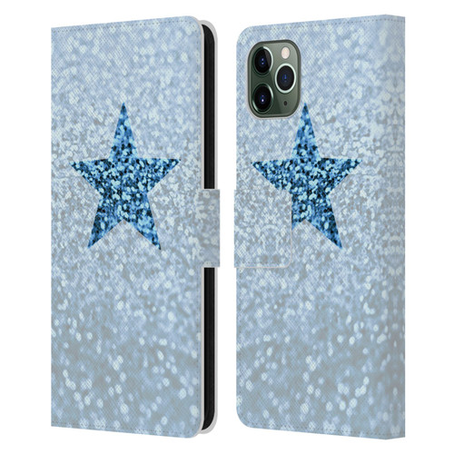 Monika Strigel Glitter Star Pastel Rainy Blue Leather Book Wallet Case Cover For Apple iPhone 11 Pro Max