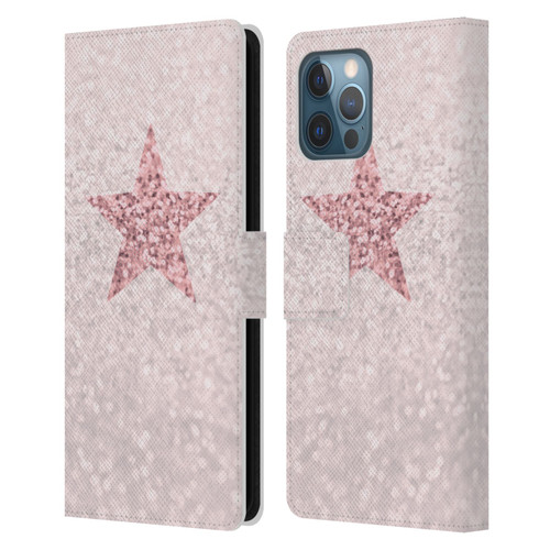 Monika Strigel Glitter Star Pastel Rose Pink Leather Book Wallet Case Cover For Apple iPhone 12 Pro Max