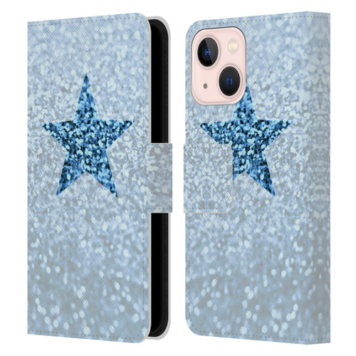 Monika Strigel Glitter Star Pastel Rainy Blue Leather Book Wallet Case Cover For Apple iPhone 13 Mini