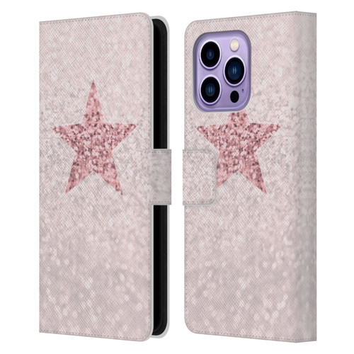 Monika Strigel Glitter Star Pastel Rose Pink Leather Book Wallet Case Cover For Apple iPhone 14 Pro Max