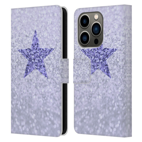 Monika Strigel Glitter Star Pastel Lilac Leather Book Wallet Case Cover For Apple iPhone 14 Pro