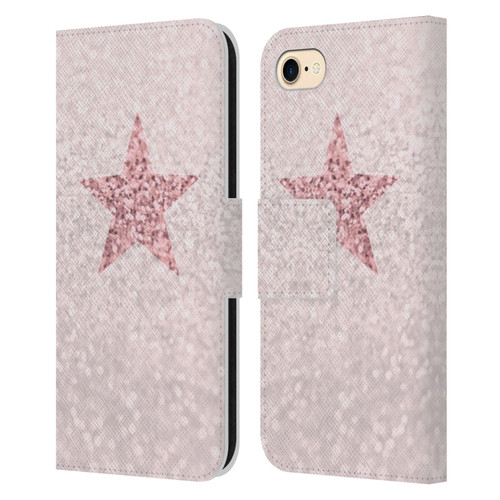 Monika Strigel Glitter Star Pastel Rose Pink Leather Book Wallet Case Cover For Apple iPhone 7 / 8 / SE 2020 & 2022