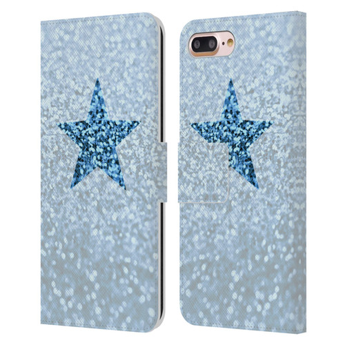 Monika Strigel Glitter Star Pastel Rainy Blue Leather Book Wallet Case Cover For Apple iPhone 7 Plus / iPhone 8 Plus