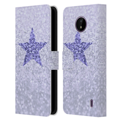 Monika Strigel Glitter Star Pastel Lilac Leather Book Wallet Case Cover For Nokia C10 / C20