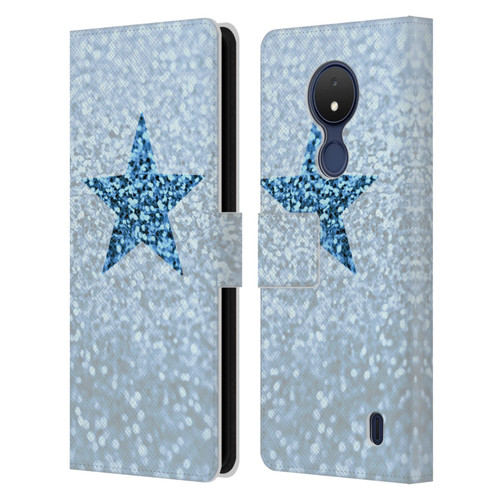 Monika Strigel Glitter Star Pastel Rainy Blue Leather Book Wallet Case Cover For Nokia C21