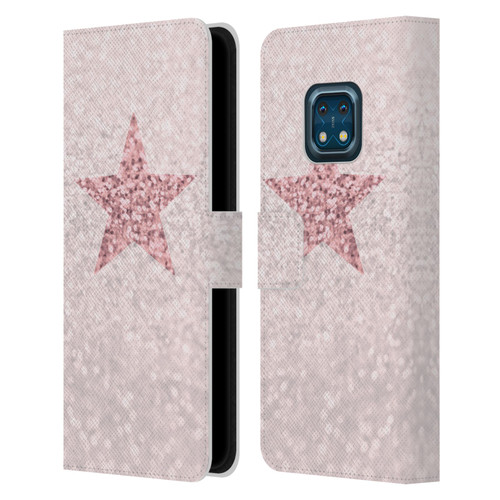 Monika Strigel Glitter Star Pastel Rose Pink Leather Book Wallet Case Cover For Nokia XR20