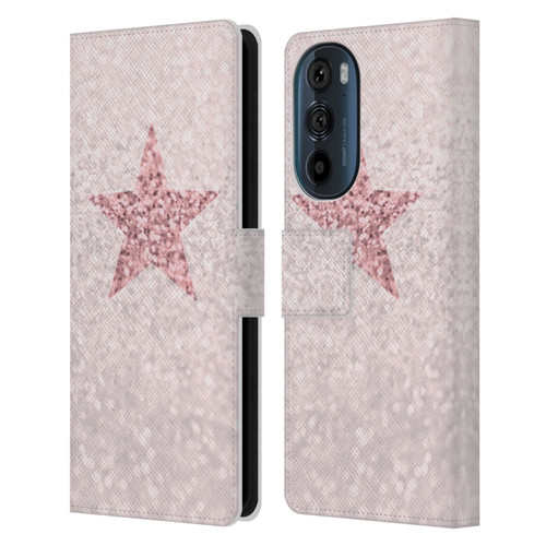 Monika Strigel Glitter Star Pastel Rose Pink Leather Book Wallet Case Cover For Motorola Edge 30