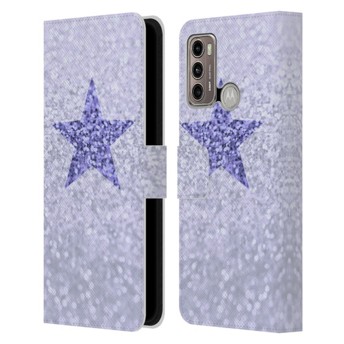 Monika Strigel Glitter Star Pastel Lilac Leather Book Wallet Case Cover For Motorola Moto G60 / Moto G40 Fusion