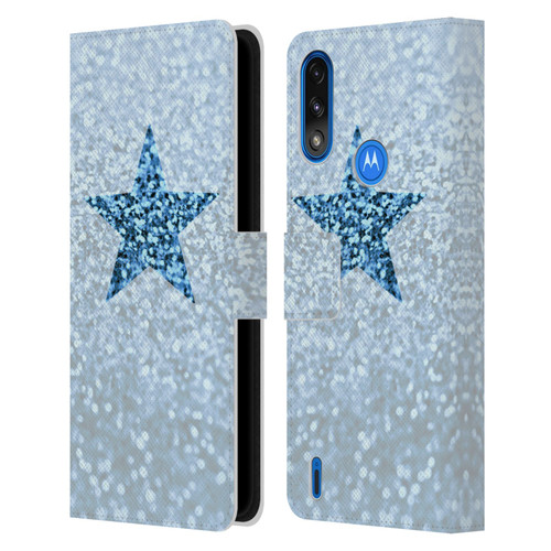 Monika Strigel Glitter Star Pastel Rainy Blue Leather Book Wallet Case Cover For Motorola Moto E7 Power / Moto E7i Power