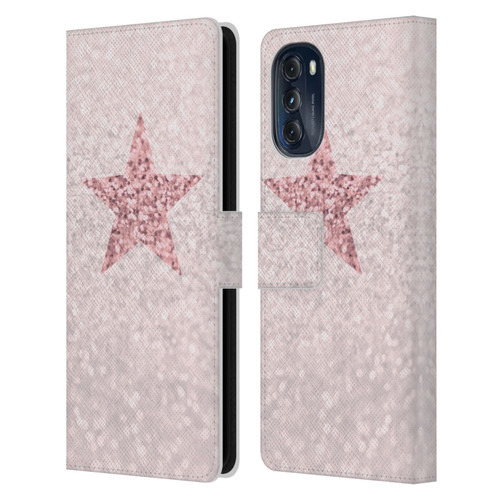 Monika Strigel Glitter Star Pastel Rose Pink Leather Book Wallet Case Cover For Motorola Moto G (2022)