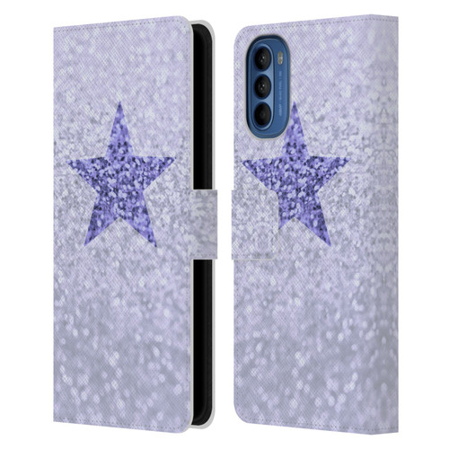 Monika Strigel Glitter Star Pastel Lilac Leather Book Wallet Case Cover For Motorola Moto G41