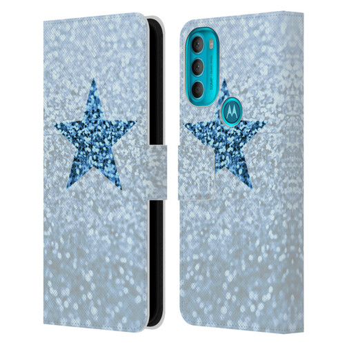 Monika Strigel Glitter Star Pastel Rainy Blue Leather Book Wallet Case Cover For Motorola Moto G71 5G